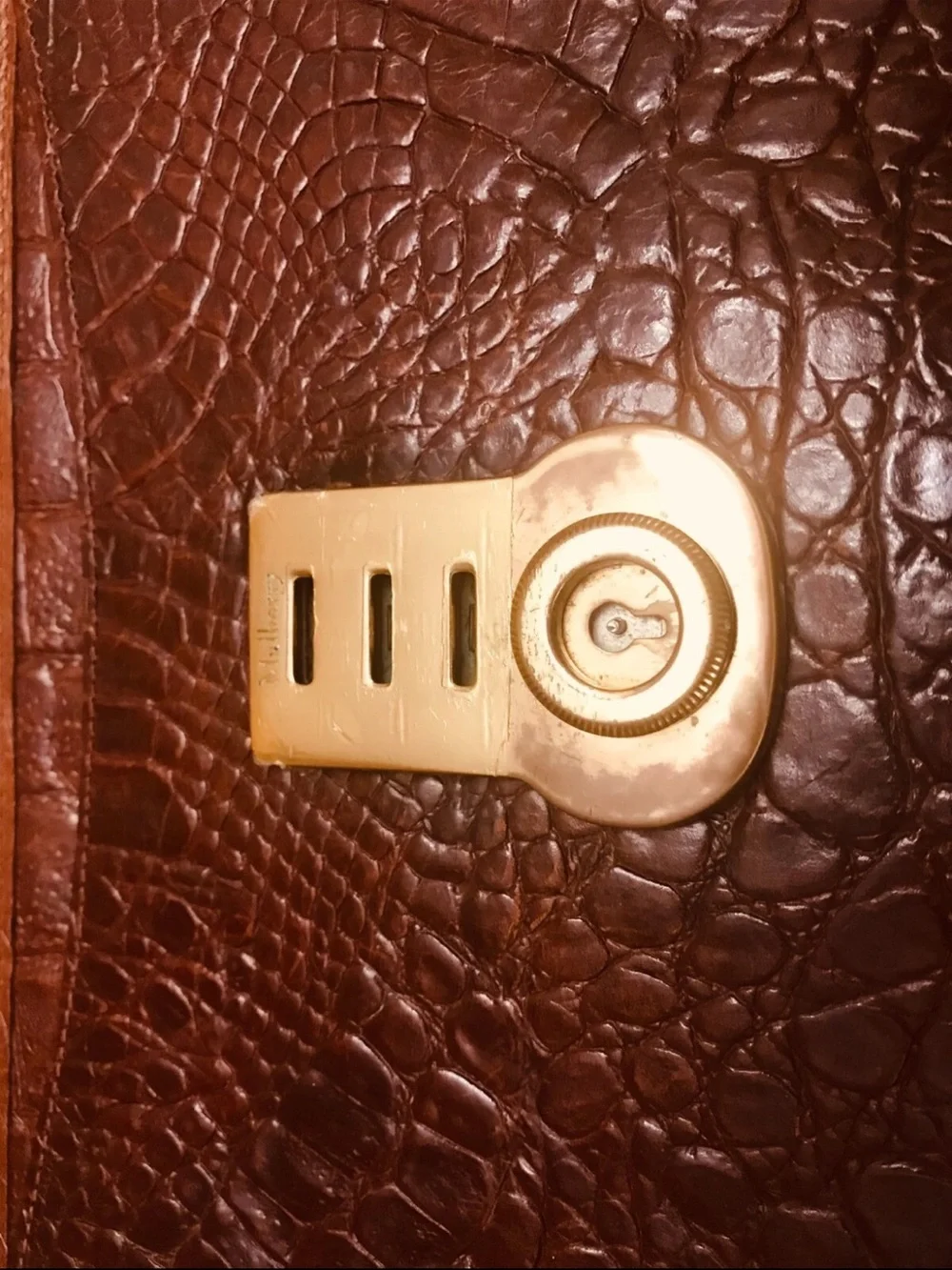 Mulberry Dark Brown Croc-Embossed Leather Briefcase with Gold Hardware